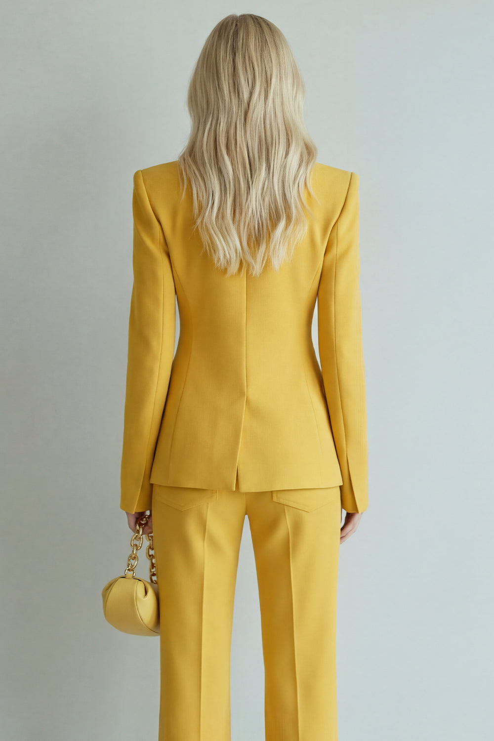 Yellow Peaked Lapel Single Buckle 2 Piece Slim Fit Women Suits - Image 4
