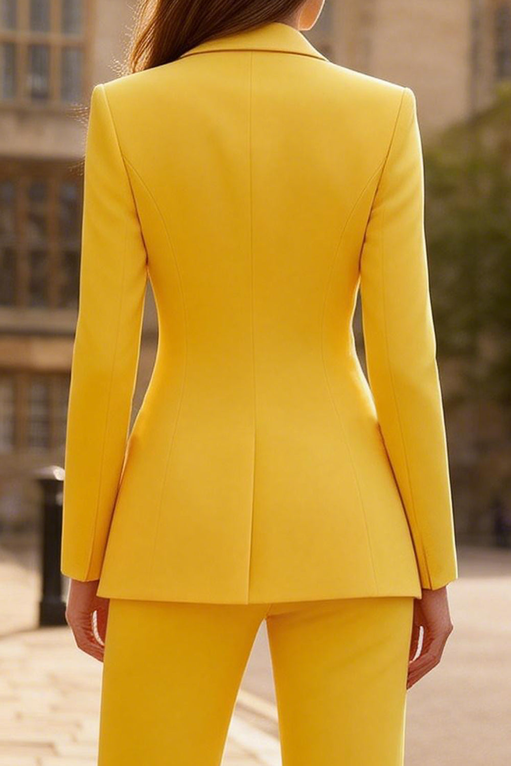 Yellow Peaked Lapel 2 Piece Slim Fit Women Suits - Image 4