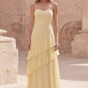 Yellow A Line Ruffled Maxi Prom Dress