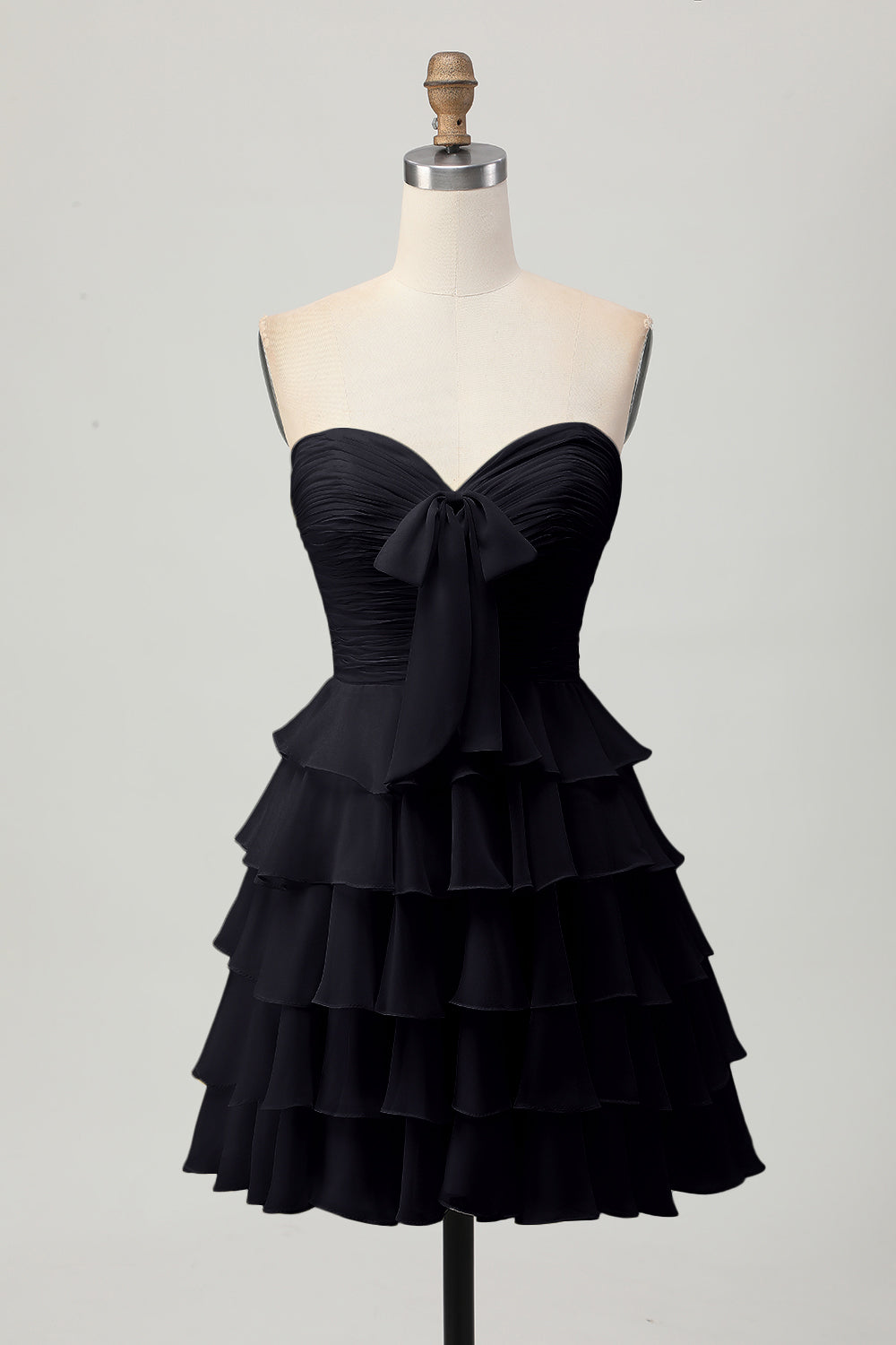 Yellow A Line Tiered Strapless Homecoming Dress with Bow - Image 9