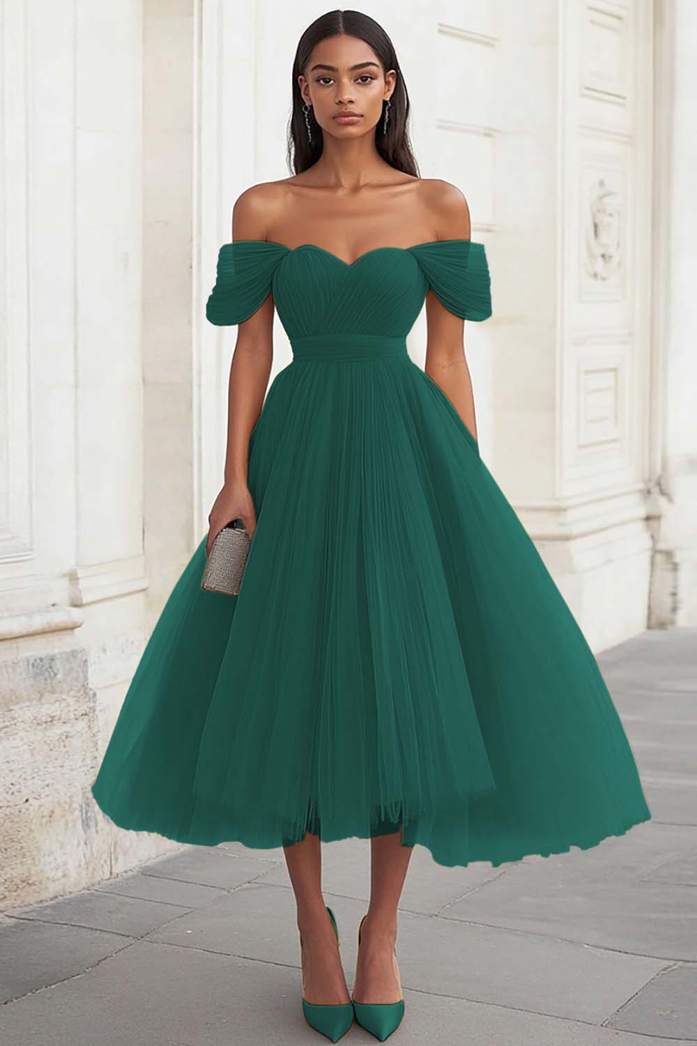 Yellow Off The Shoulder A Line Tulle Wedding Guest Dress - Image 6