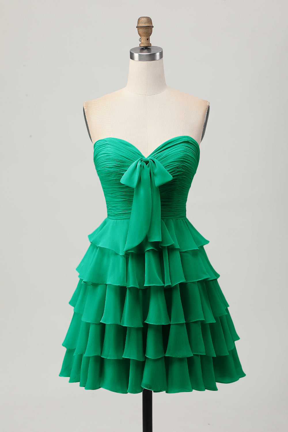 Yellow A Line Tiered Strapless Homecoming Dress with Bow - Image 13