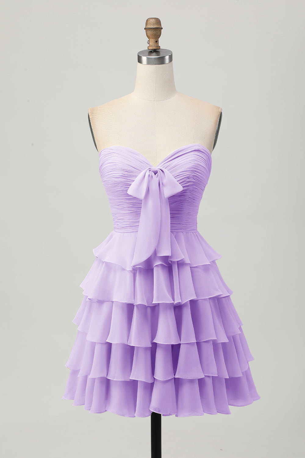 Yellow A Line Tiered Strapless Homecoming Dress with Bow - Image 17