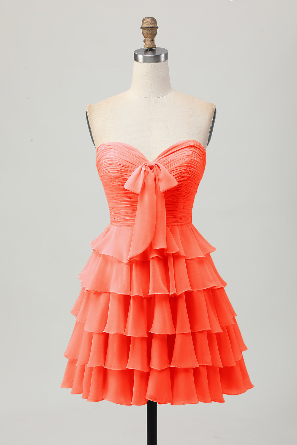 Yellow A Line Tiered Strapless Homecoming Dress with Bow - Image 19