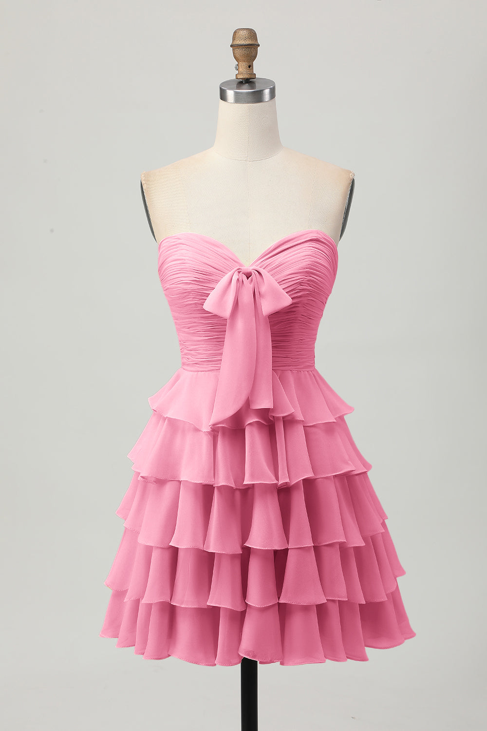 Yellow A Line Tiered Strapless Homecoming Dress with Bow - Image 21