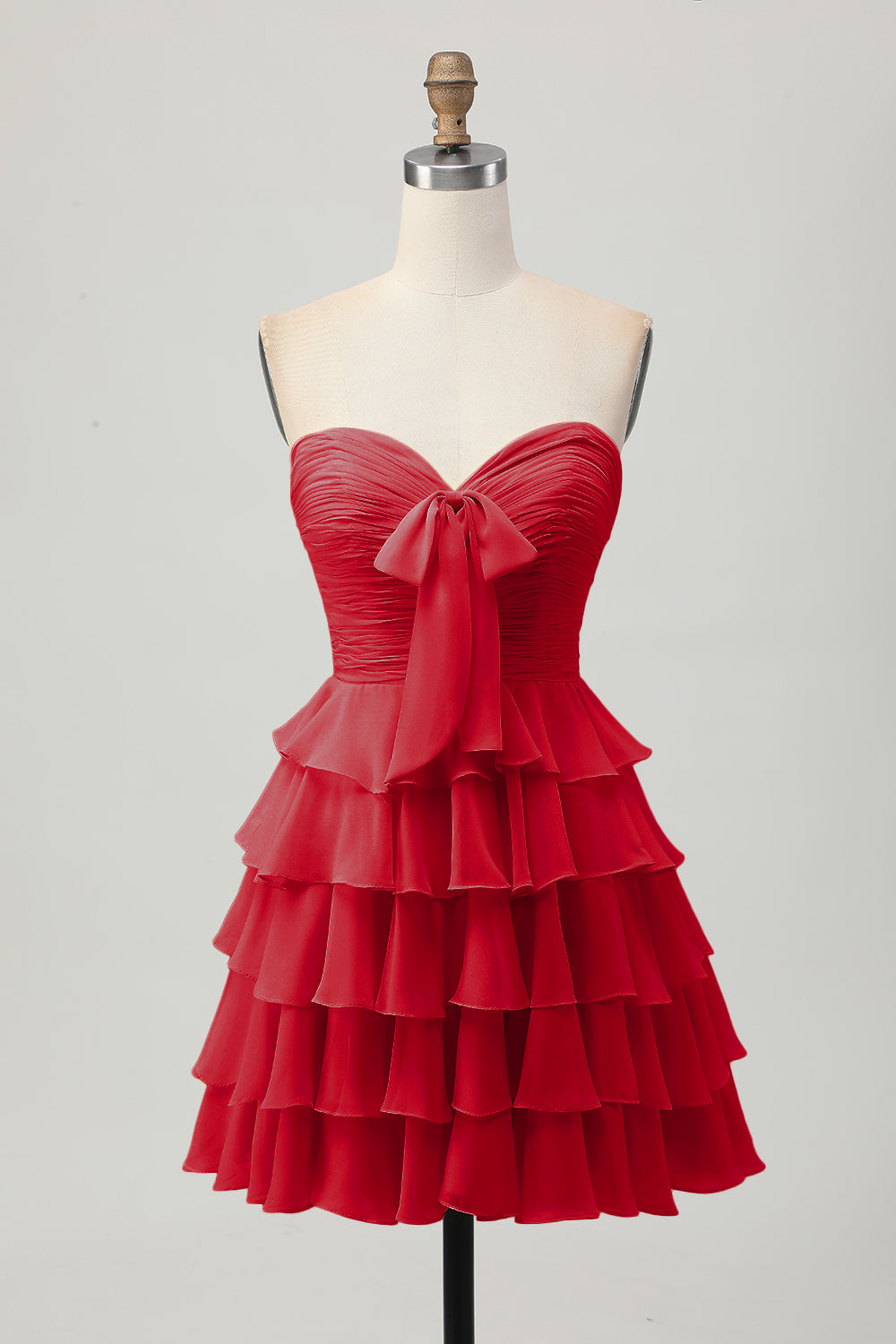 Yellow A Line Tiered Strapless Homecoming Dress with Bow - Image 23
