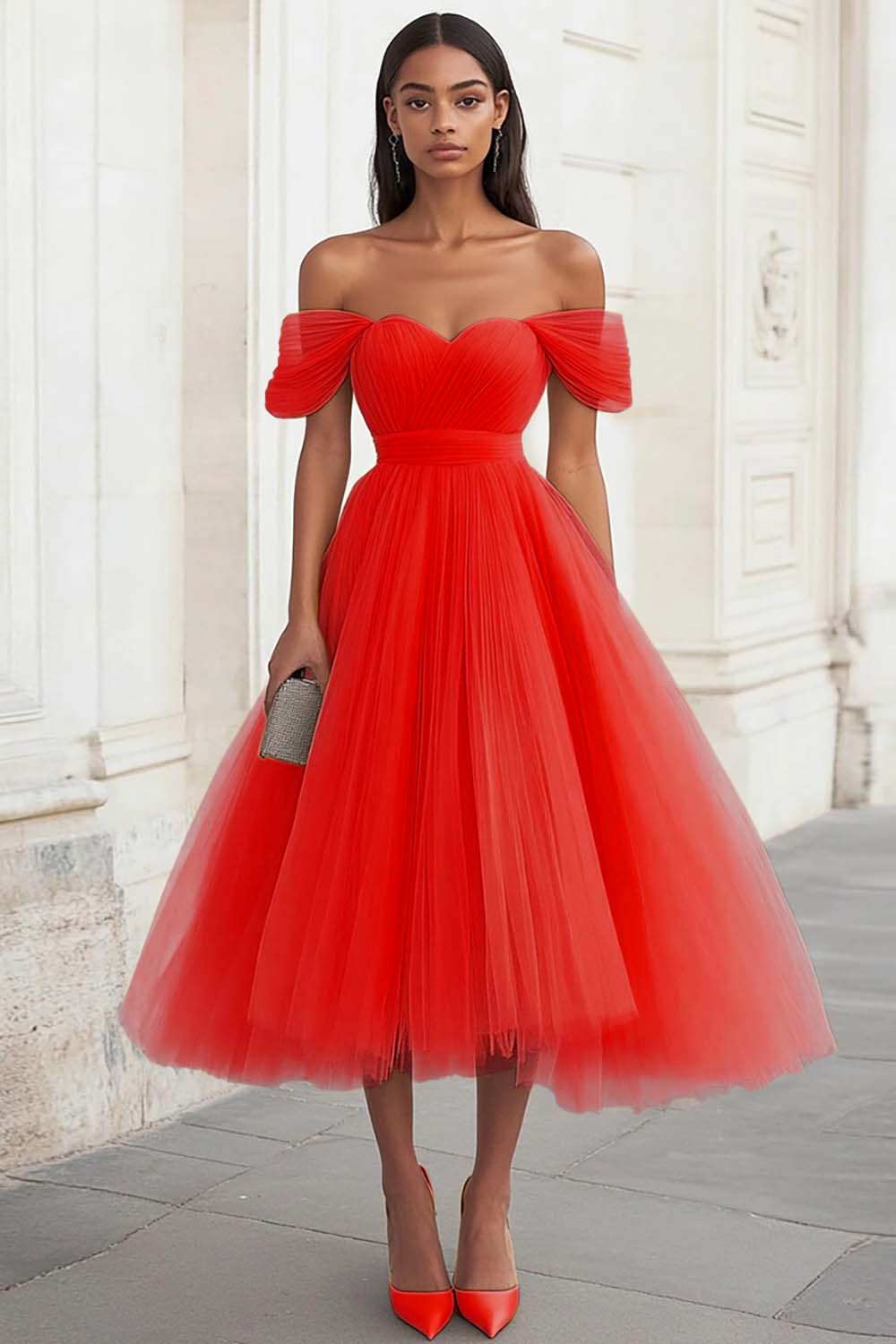 Yellow Off The Shoulder A Line Tulle Wedding Guest Dress - Image 11