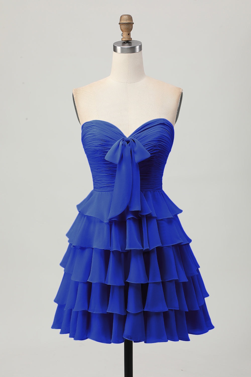 Yellow A Line Tiered Strapless Homecoming Dress with Bow - Image 25