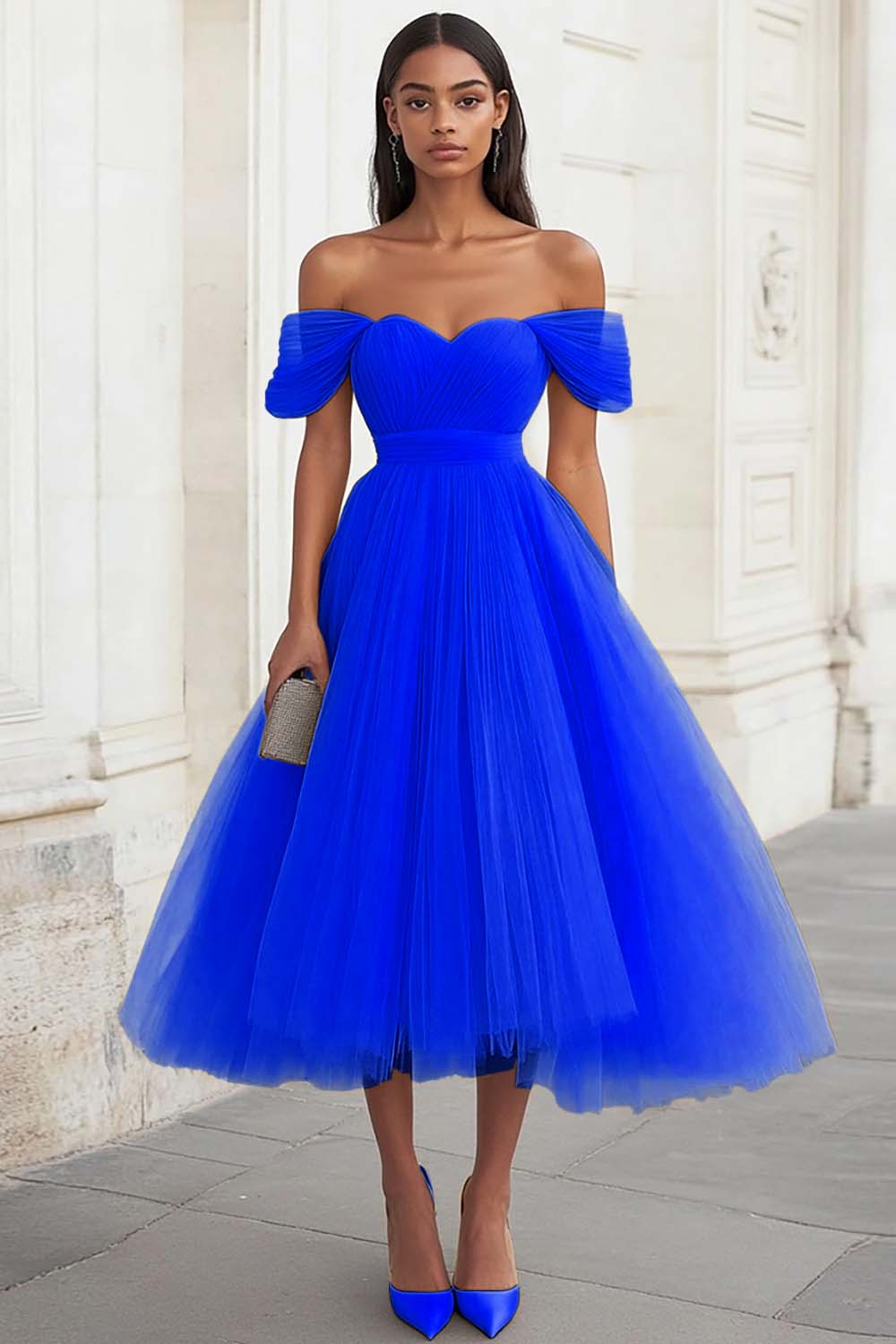 Yellow Off The Shoulder A Line Tulle Wedding Guest Dress - Image 12