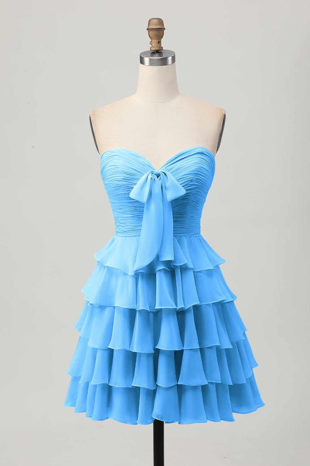 Yellow A Line Tiered Strapless Homecoming Dress with Bow - Image 27