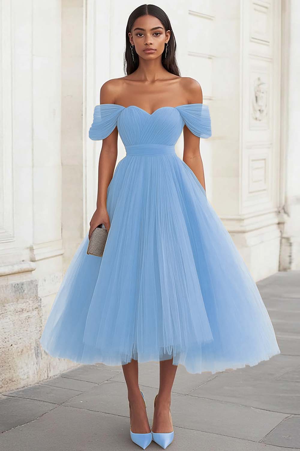Yellow Off The Shoulder A Line Tulle Wedding Guest Dress - Image 13