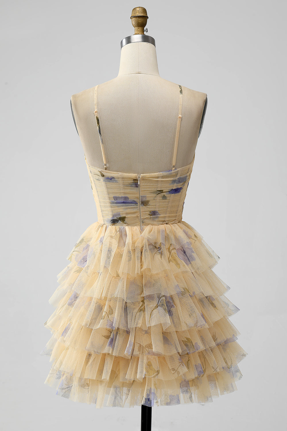 Yellow A Line Halter Tiered Tulle Mini Dress - Image 2