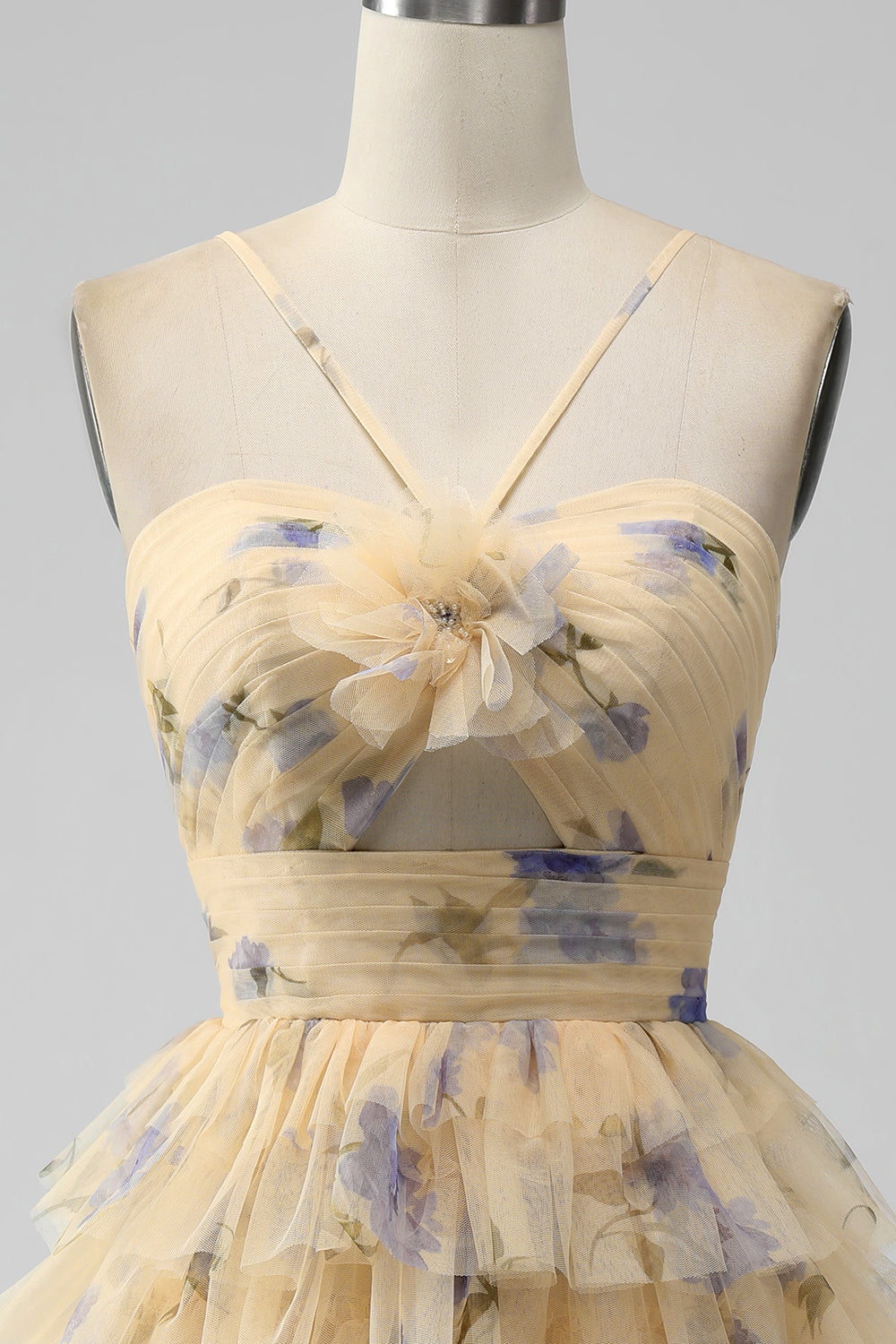 Yellow A Line Halter Tiered Tulle Mini Dress - Image 4