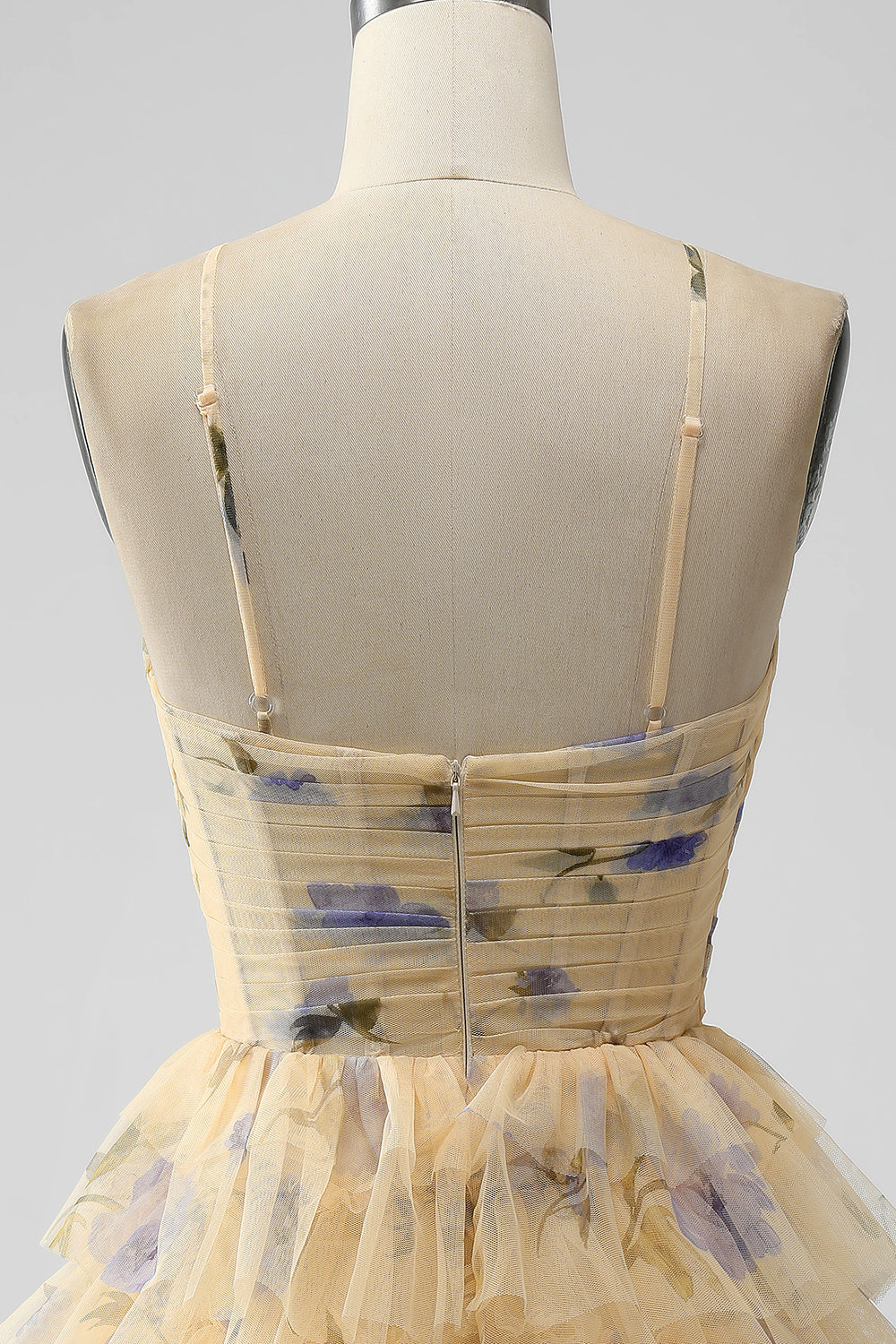 Yellow A Line Halter Tiered Tulle Mini Dress - Image 5