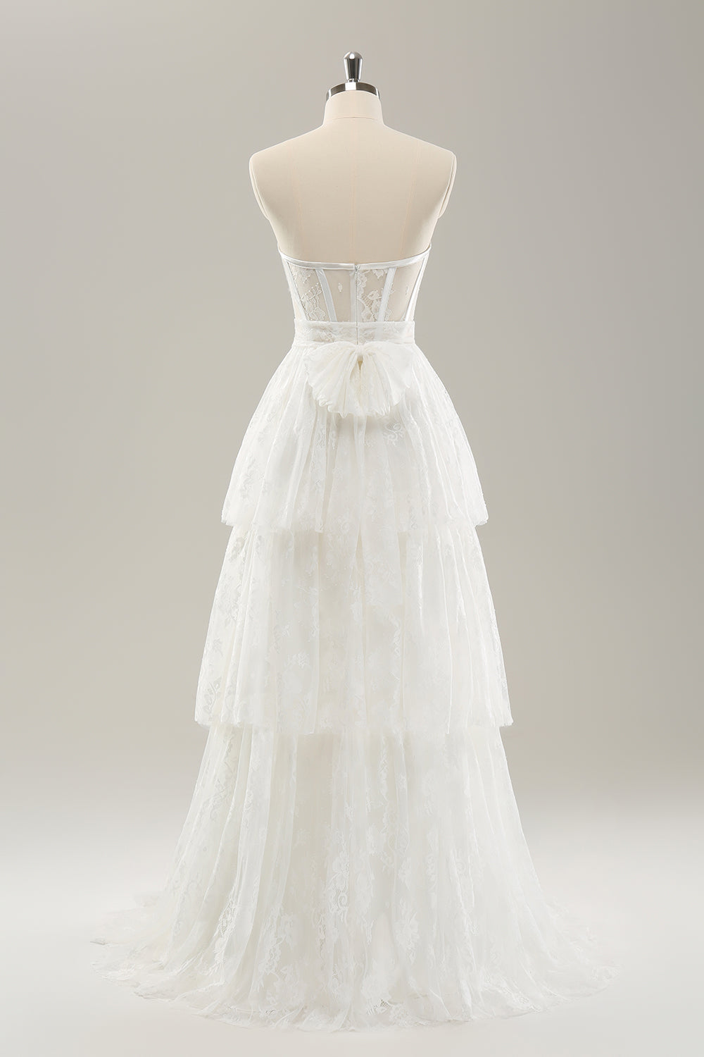 White Strapless Corset Tiered Long Wedding Dress - Image 2