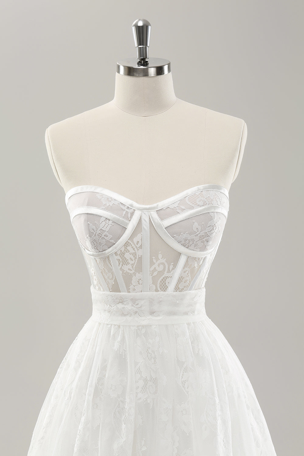 White Strapless Corset Tiered Long Wedding Dress - Image 4