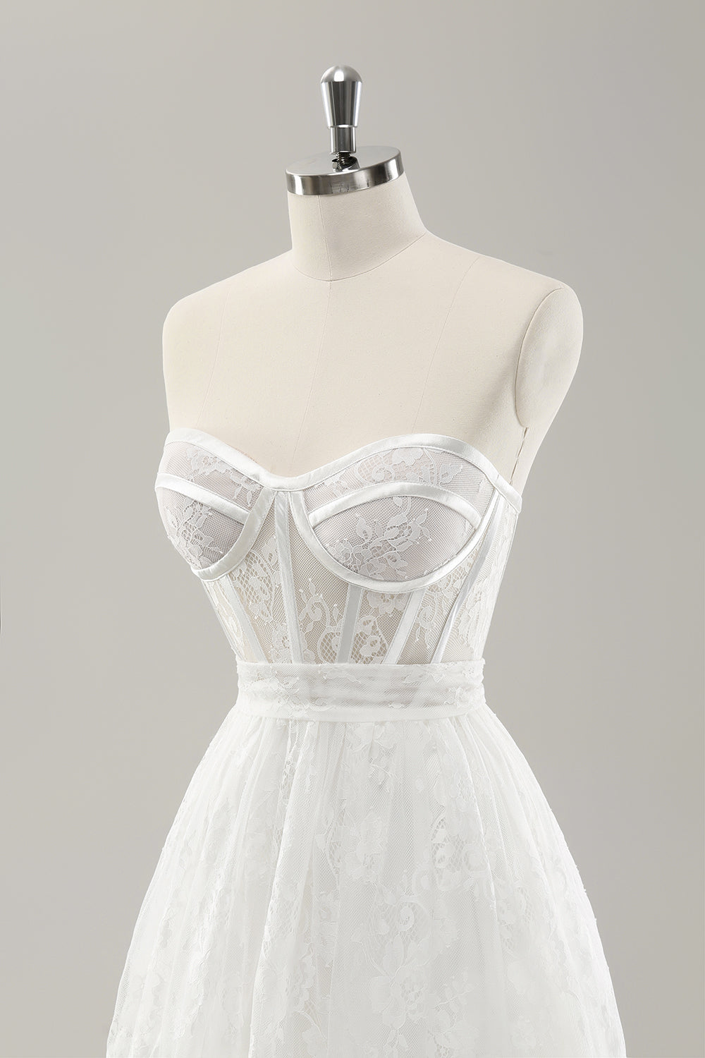 White Strapless Corset Tiered Long Wedding Dress - Image 5