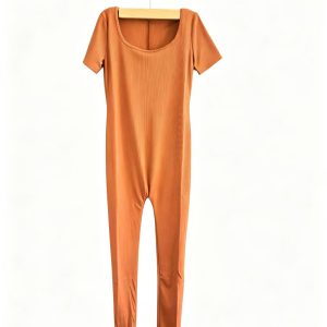Terracotta Form-Fitting Short Sleeve Bodysuit Jumpsuit